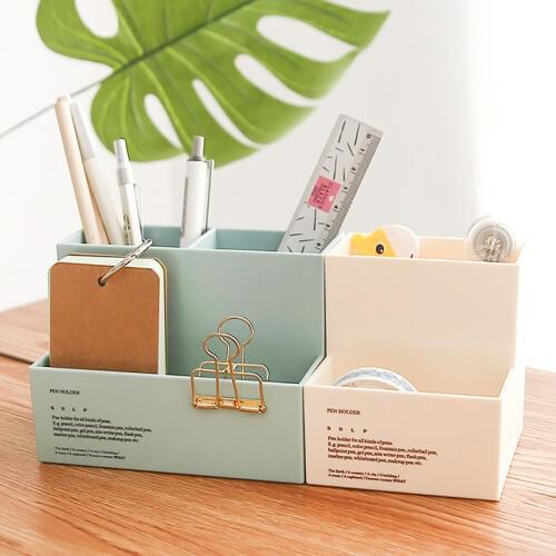 1pcs 1422 Stationery Cute Creative Fashion Student Office Pen Bucket Three Grid Desktop Storage Pen Holder