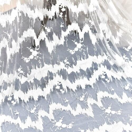 1 yard ivory vintage lace fabric with sequins, embroidered lace fabric, florals lace fabric, bridal lace fabric