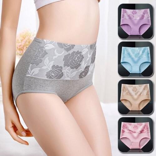 3XL Underwear Women Panties High Waist Pure Briefs Plus Size Winter Sexy Print Flower Panty Shorts Seamless Underpant Girls