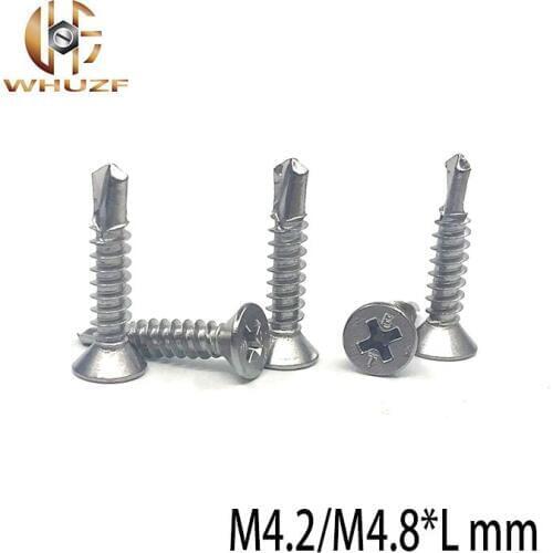 40pcs/lot M4.2/M4.8 410 stainless steel cross Flat Countersunk Head Tapping screws self-drilling dovetail self drilling screw
