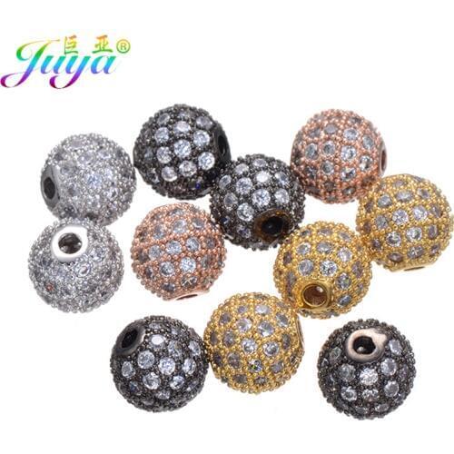 DIY Jewelry Supplies Paved Zircon Copper Charm 8mm Ball Beads Accessories For Natural Stones Bracelets Necklaces Earrings Making
