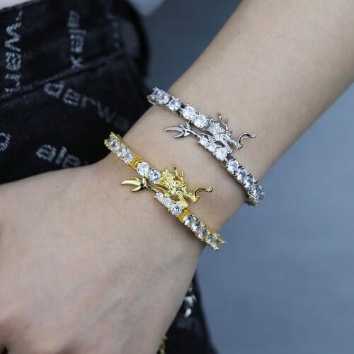 Summer Fashion Animal design Dragon clasp adjustable size charm bracelets with 5A cz tennis chain for women men hip hop jewelry