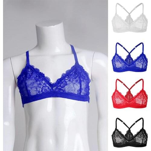 Mens Sexy Sissy Lingerie Bralette Adjustable Shoulder Straps Smooth Lace Bra for Lingerie Night Bedtime Surprise Self-enjoyment