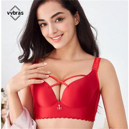 Vvbras Big Size Bras Women Bra Push Up Frontless Bra Without Bracket Underwear For Women Sexy Ultrathin Plus Size Brassiere 48DE
