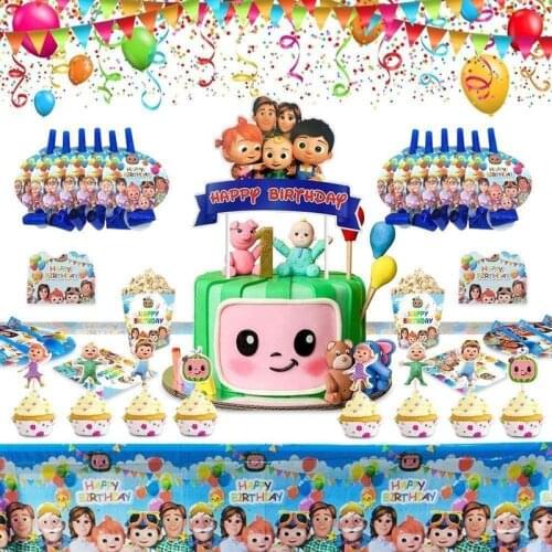 Cocomelon Theme Kid Birthday Party Supplies Kid Disposable Tableware Party Balloon Set Birthday Party Decorations Supplies
