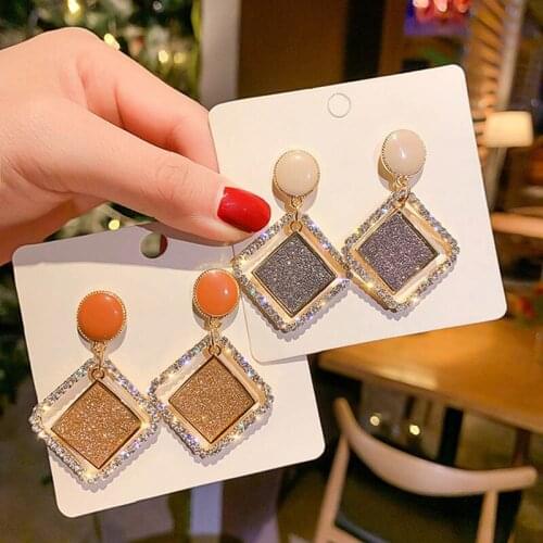 Geometric Diamond Earrings Hollow Diamond Studded Matte Texture Long Earrings European and American Fashion Exaggerated Earring