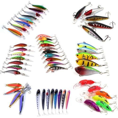 HiUmi 53pcs Metal Bait Swimbaits Minnow Crank Pencil Vibration/VIB Lure kits Fishing Lures Spoons Minnow Crank