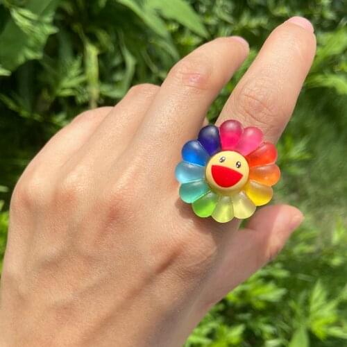 Lost Lady Trendy Colorful Sunflower Shape Resin Rings Cute Sweet Finger Rings for Girls Women Jewelry Children Gift Accessories