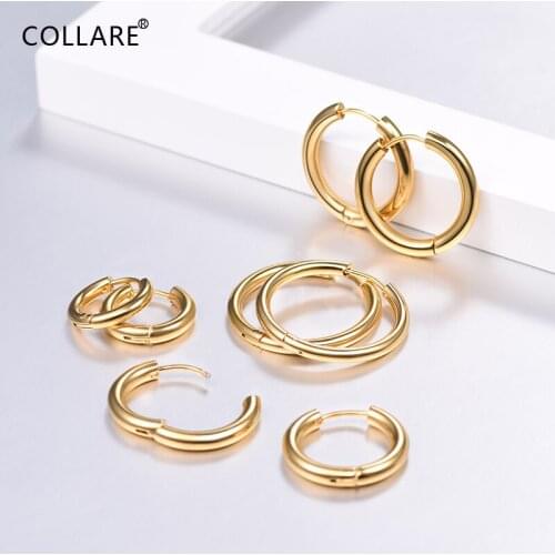 Collare Hoop Earrings Sets For Women 316L Stainless Steel Big Hoops Gold/Black Color 4 Pairs Earrings Set Fashion Jewelry E035
