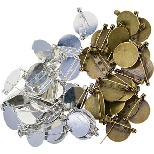 100pcs Round Brooch Clasps Pin Disk Base Pad Bezel Blank Cabochon Trays 20mm