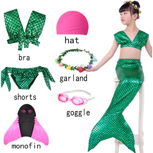 NEW!Adult Kids Swimmable Swimsuit Mermaid Tails With Bra Shorts Garland Swimsuit For Girls Women Bikini Bathing Suit Costume
