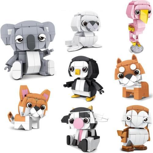 Lovely animals bricks cute Corgi doge puppy moc building block dog bird model Koala Seals Owl penguin flamingos cow bricks toys
