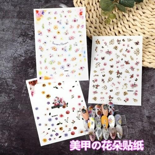 Fashion Hot Selling New Design Lovely Daisy Flowers Nail Sticker Back Glue Adhesive Waterproof Dry Nail Decals Nail Art Manicure