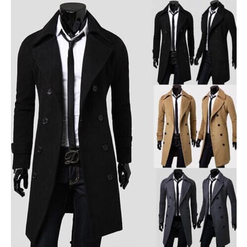Men Jacket Warm Winter Trench Coat Long Outwear Button Overcoat Male Casual Windbreaker Overcoat Jackets coats Wool Blends