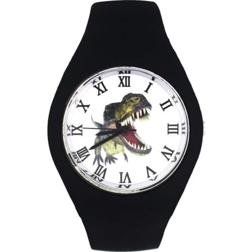 Dinosaur Tyrannosaurus Jurassic Dragon Fashion Women Men Sport Roman Numerals Silicone Strap Analog Quartz Wrist Watch