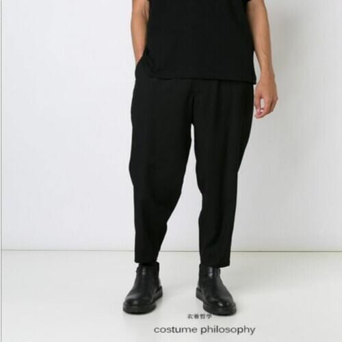 27-44 Original Plus Size Mens Black Casual Pants Fashion Personality Harem Pants Catwalk Models Loose Ankle-length Pants