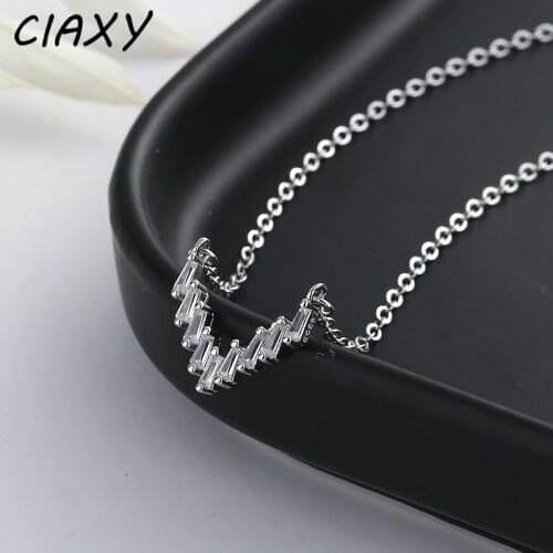 CIAXY 925 Sterling Silver Inlaid Zircon Drop-shaped Necklaces for Women Clavicle Chain Letter V Pendant Summer Creative Jewelry
