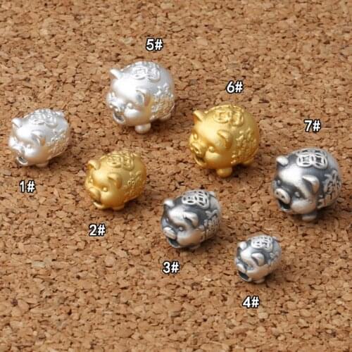 Real S925 Pure Silver 3D Hard Light Pendant Bead In Copper Cash Pig Shape DIY For Jewelry Making Bracelet Accessories