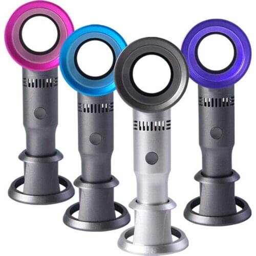 Portable Handheld Leafless Fan Manual Button USB Charging 2000mAh Battery Three Wind Speeds Detachable Base Summer Cool Down