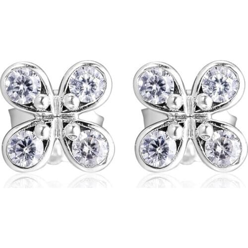 Four-Petal Flowers Earring Studs 925 Sterling Silver Jewelry For Woman Make up Fashion Female Earrings Party Jewelry