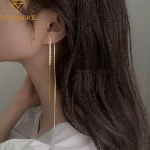 XIYANIKE 925 Sterling Silver Long Tassel Zircon Rhinestone Earrings Female Temperament Charm Fashion Elegant Jewelry Accessories