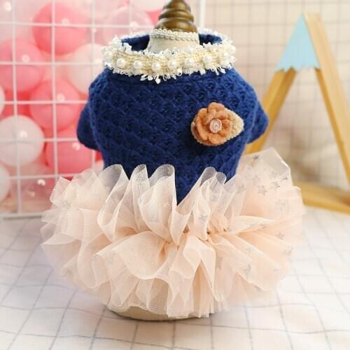 Dog Autumn Winter Princess Dress Pet Dogs Clothes Warm Sweater Splices Skirt for Dogs Chihuahua Wedding Party Dresses Puppy Coat