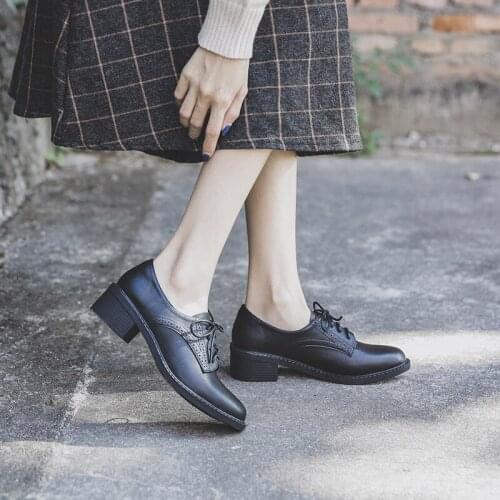 Women Flats New British Style Oxford Shoes Women Casual Lace Up Genuine Leather Flats Shoes Female Zapatos Mujer Ladies Shoes