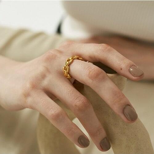 U-Magical Unique Design Circle Linked Chain Rings for Women O Shape Geometric Textured Open Index Finger Ring Adjustable Jewelry