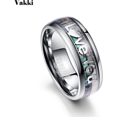 VAKKI Mens Ring 8mm Wide Tungsten Steel Rings I Love You Letters Jewelry for Men Wedding Rings