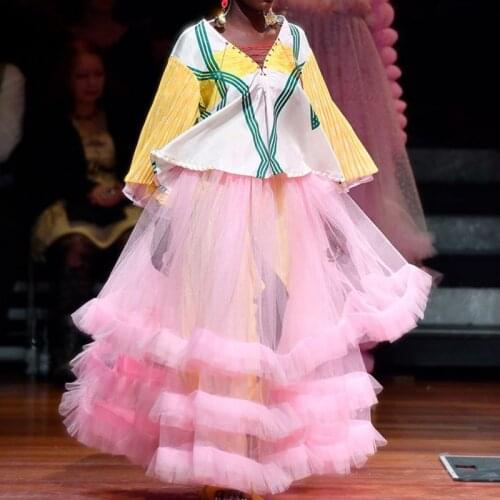 Chic 2020 See Thru Pin Women Tulle Skirts With Flounce A-line Long Mesh Women Wrap Tulle Skirt Maxi Skirt Elastic