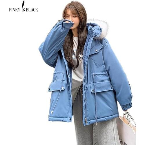 PinkyIsBlack Thick Fur Liner Winter Jacket Women Parkas Hooded Winter Coat Women Cotton Padded Jacket Coat Short Pockets Outwear