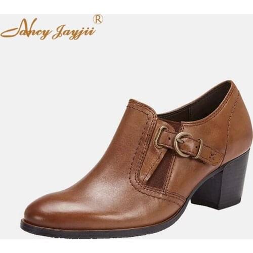 Women Boots Spring/Autumn Summer Motorcycle Square Buckle Strap Heel Solid boots Fashion Leisure Sewing Big size 45