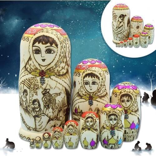 10pcs/set Large Size 27cm Handmade Traditional Russian Nesting Dolls Wooden Toys Matryoshka Doll Girls Birthday Gift