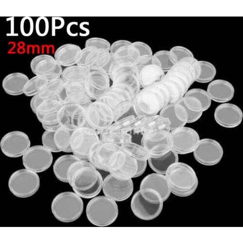 100Pcs Clear 28mm Coin Storage Case Boxes PS Capsules Portable Round Coin Holders For Coin Collection