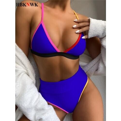 High Waist Bikinis Swimsuits Sexy Bandage Splicing Swimwear 2020 Summer Beach Swimming Suit For Women Bikini Sets Bathing Suit