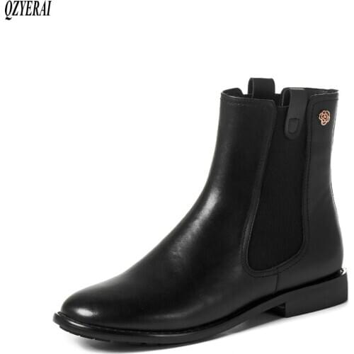 QZYERAI New style Genuine leather Fashion boots Female boots Womens boots comfortable black cowhide Womens shoes