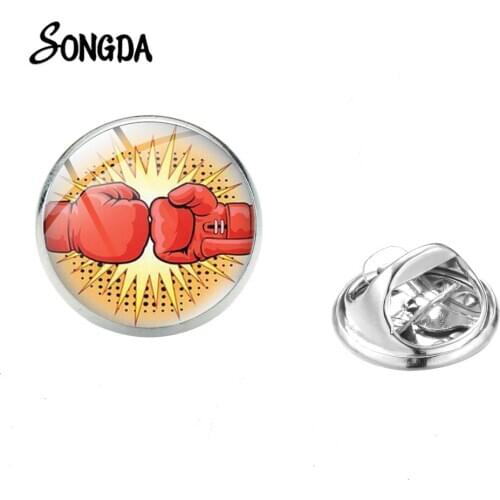 Boxing Sports Brooches Stainless Steel Pin Keep Calm And Love Boxing Glass Crystal Cool Clothing Bag Badge Accessories