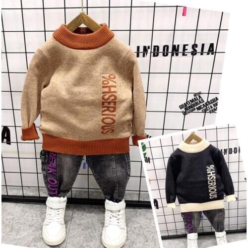 Children Boys Spring Autumn Kids Clothing Sets Baby Kids knit sweater + jeans 2pcs Toddler Boys Denim Pants Sports Clothes Set
