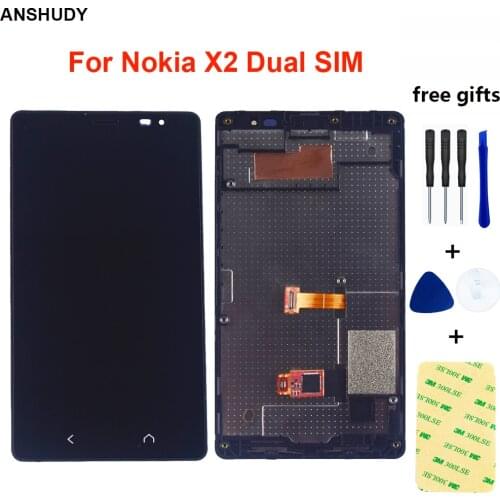 For Nokia X2 Dual SIM RM-1013 X2DS Touch Screen Digitizer Panel Sensor Glass + LCD Display Panel Screen Module Assembly Frame