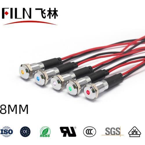 FILN 8mm good price waterproof 12v 24v 220v 110v Barbecue rack pilot lamp led indicator light with wire