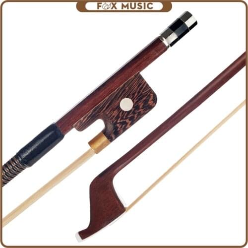 French Style Double Bass Bow 1/8 1/4 1/2 3/4 4/4 Size Brazilwood Bow Round Stick White Horsehair Bow Wenge Frog