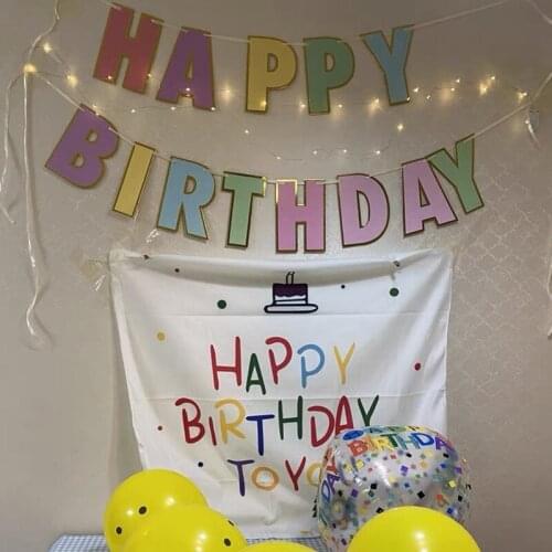 Cartoon Happy Birthday Letter Printing Tapestry Wall Hanging Kids Children Birthday Party Background Cloth Painting Decor