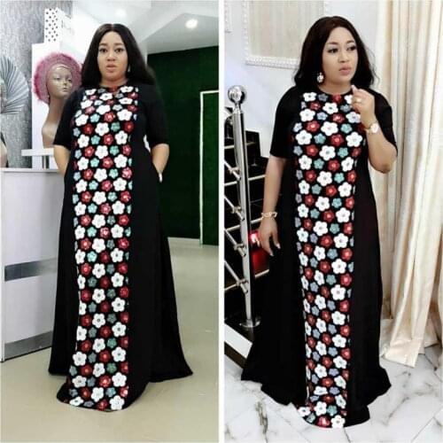 HIJABMUSS African Womens Dress Large Robe Embroidered Beads Stitching Temperament Womens Dress Arab Turkish Apparel