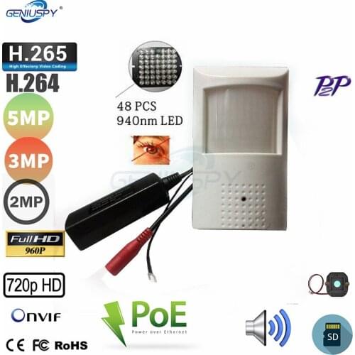Geniuspy TF Card Slot 720P 960P 1080P 3MP 5MP 940NM IR Network Covert POE IP Camera POE P2P Security Camera With Audio&IR-Cut