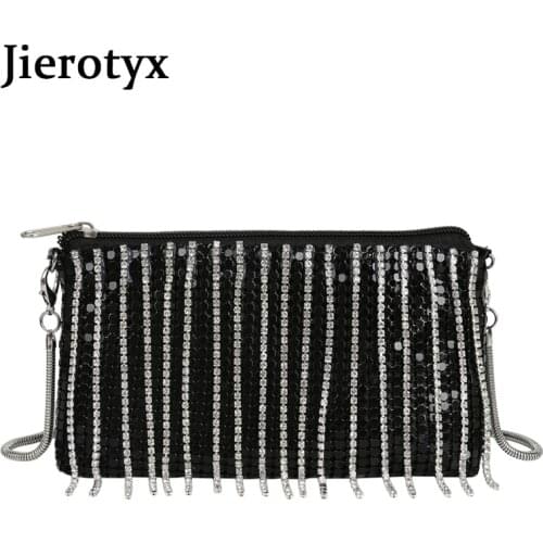 JIERPTYX 2021 Rhinestone Tassel Women Crossbody Bags Sexy Night Club Female Shoulder Bags Bright Beading Lady Mini Minaudere