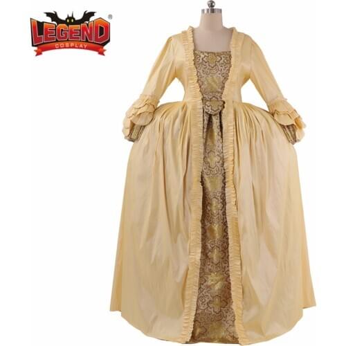 Royal French Duchess Queen Civil war Theatre 18th Marie Antoinette DRESS Tartan Victorian Colonial gold yellow dresses
