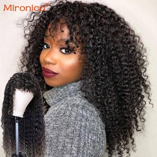 Jerry Curly Human Hair Wigs With Bangs Kinky Curly Full Machine Made Human Hair Wig For Black Woman Peruvian Remy Human Hair Wig