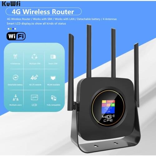 KuWFi 4G LTE Router With Built-in 3000mAh Battery High speed Mobile Wifi Hotspot 300Mbps Easy to Use For Travel or Drive