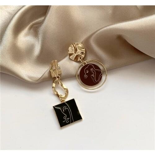 Europe and the United States fashion popular S925 needle earpendant vintage red and green collision color girl face oil painting