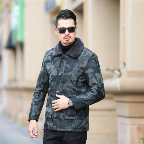 2019 new Camouflage genuine leather coat for men sheepskin leather hooded jacket winter jackets for men free shipping youth